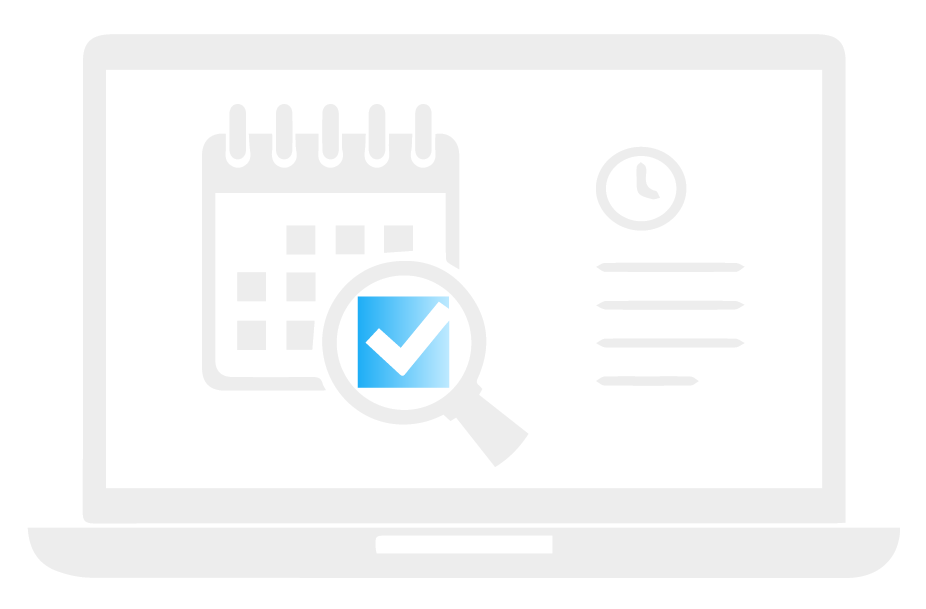 Laptop icon, with a calendar confirmation screen.